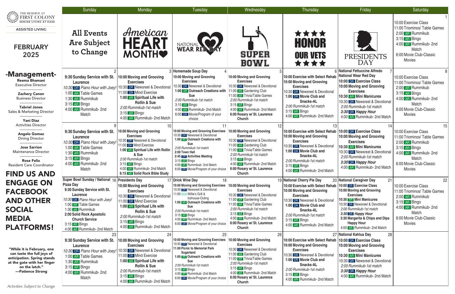 Assisted Living Event Calendar